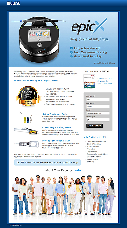 Biolase Epic X Landing Page