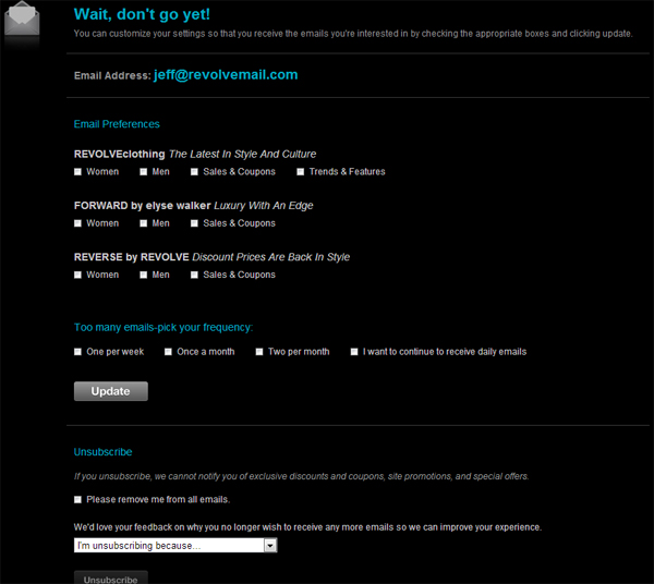 Revolve Email Unsubscribe Form